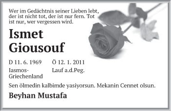 Traueranzeige von Ismet Giousouf von Pegnitz-Zeitung